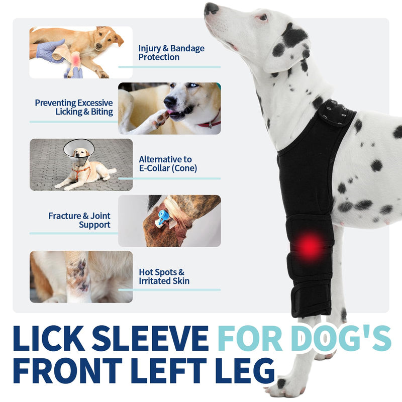 Dog Recovery Suit - Recovery Sleeve For Dog's Front Left Leg After Surgery, Breathable Stretchy Fabric, Prevents Licking And Biting, No Movement Limits - Black L Large