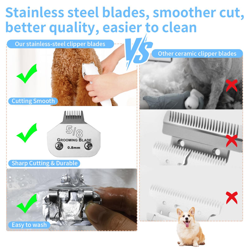 2 Pcs Size 5/8toe Detachable Dog Grooming Blades, Compatible with Andis, Oster A5, Wahl KM10 Series Clippers, Cut Length 0.8mm, Silver (5/8toe 0.8mm, 2 Packs) 5/8Toe-0.8mm, 2Pcs - PawsPlanet Australia