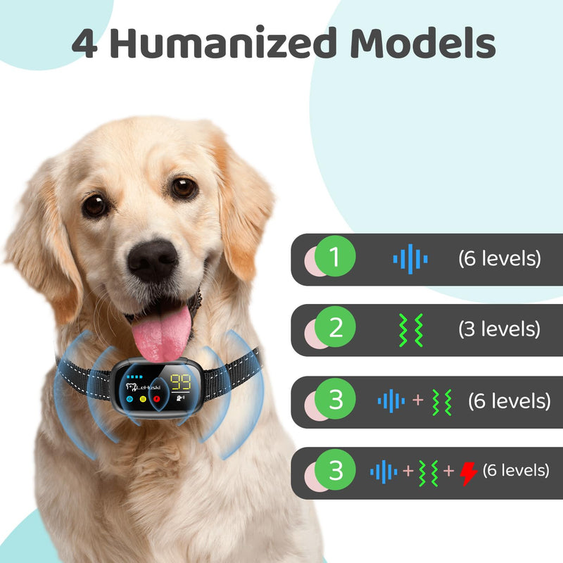 Dog Bark Collar Effective No Bark Training for Dogs of Large Medium and Small Rechargeable Anti Bark Collar for Dogs Automatic Bark Collar with 5 Adjustable Sensitivity Beep and Vibration Modes Black - PawsPlanet Australia