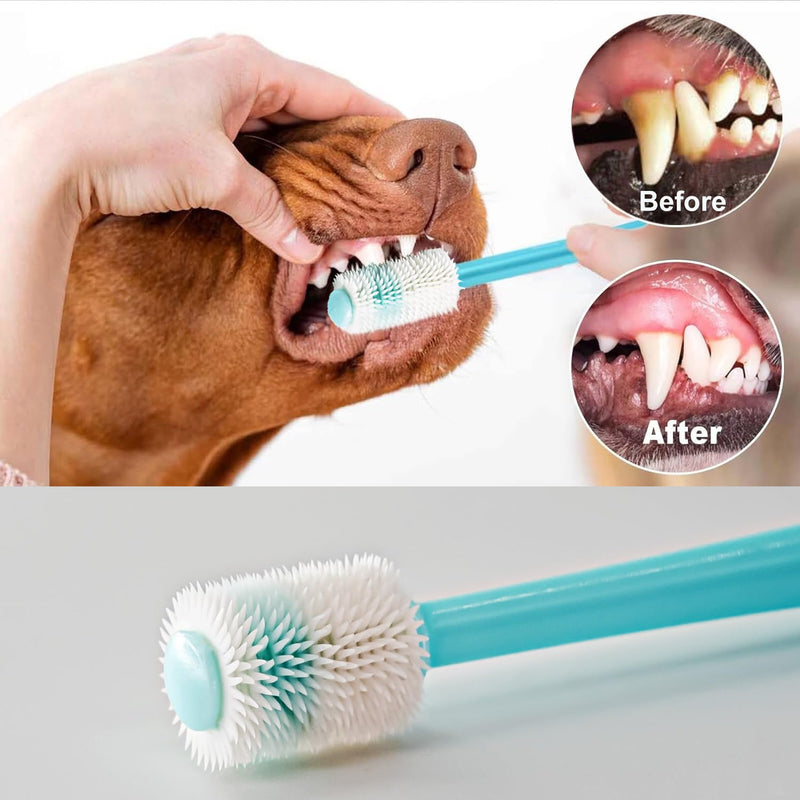Dog Toothbrush, Finger Toothbrush, 360 Degree Silicone Toothbrush for Dental Care, Easy Dog Cat Puppy Teeth Cleaning 5Pack Blue