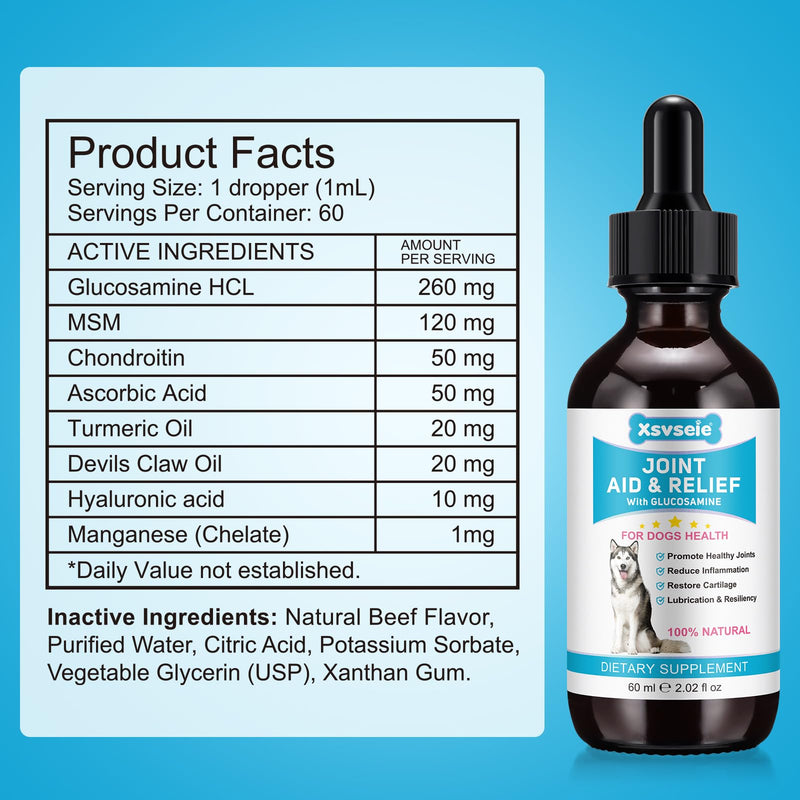 Dog Hip and Joint Supplement, Glucosamine for Dogs, Chondroitin Drops for Dogs, Pain Relief for Dogs, Dog Supplement for Joint Health, Mobility Pain Relief, Bacon Flavor-2 Oz/60ml - PawsPlanet Australia