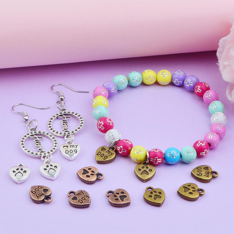 60pcs Love My Dog Lettering Word Charms Tibetan Alloy Heart Dog Paw Print Pendants Double-Sided Animal Pet Puppy Footprint Charms for DIY Necklace Bracelet Jewelry Making, 3 Colors - PawsPlanet Australia
