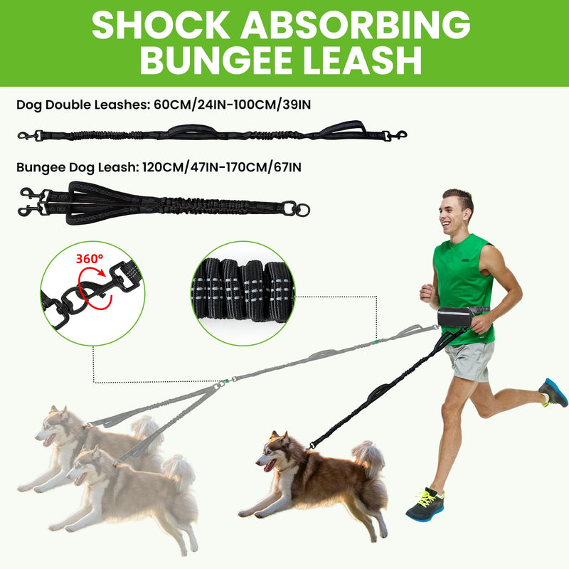 Double Leash for Two Dogs for 2 Dogs with Pouch and 4 Padded Handles for Medium to Large Dogs Running, Walking, Hiking - PawsPlanet Australia