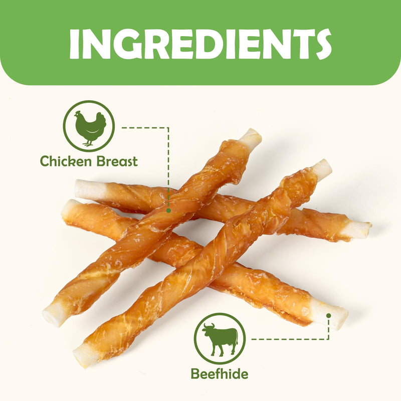 MON2SUN Dog Treats, Rawhide Twist Chicken Hide Sticks, Suitable for Puppy and Small Dogs, 5 Inch (Chicken, 14.11 oz) 14.11 Ounce (Pack of 1)