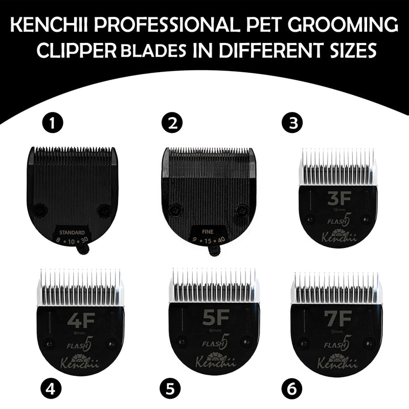 Kenchii Professional Dog Clipper Blade Flash 5 Pet Hair Clipper - Detachable Stainless Steel Blades for Dog Grooming - Hair Clippers & Accessories Pet Shaving Blades. (KEFB5-STD) KEFB5-STD
