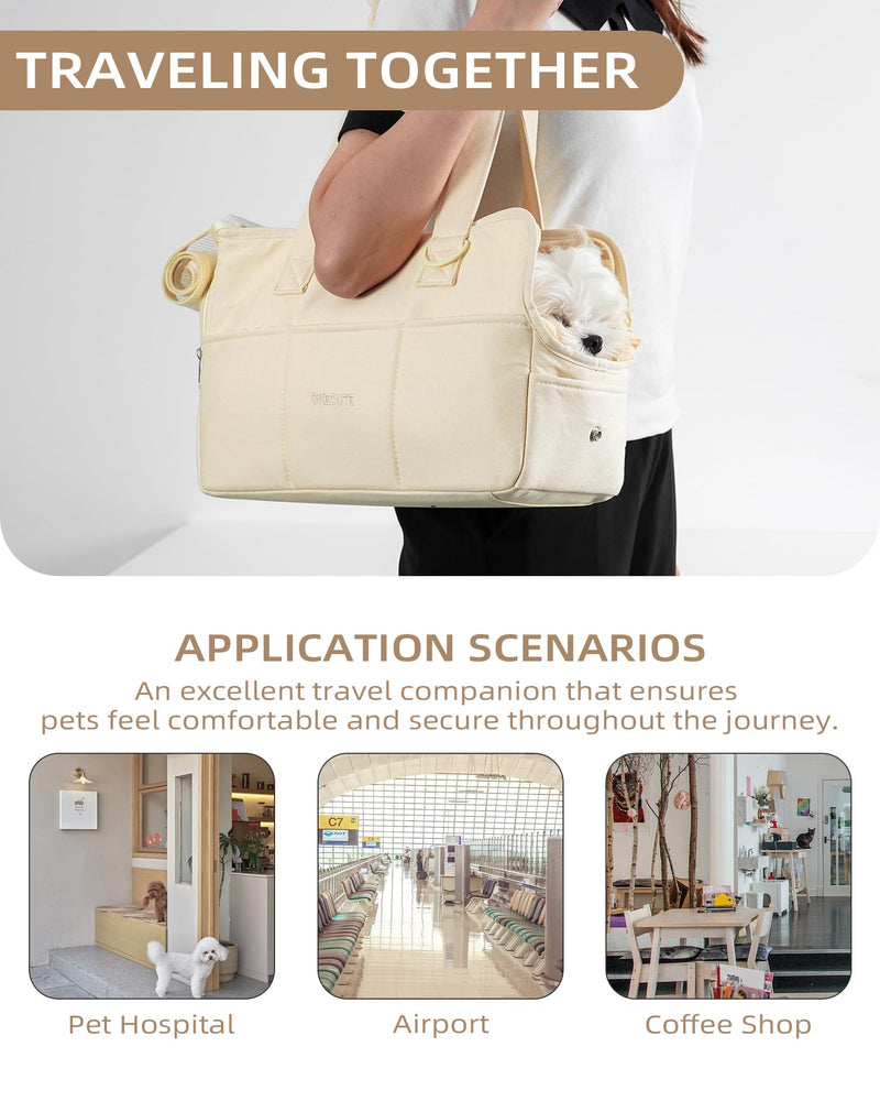 ?S-Size Bag and mat? ONECUTE Dog Carrier Set for Small Dog with a Soft mat, Beige - PawsPlanet Australia
