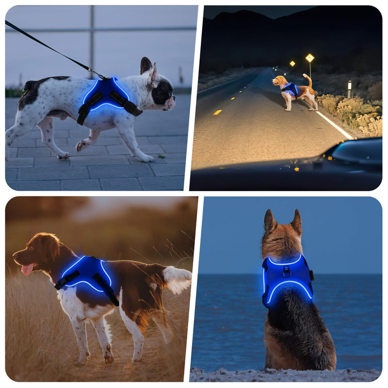 Light Up Dog Harness, Led No-Pull Reflective Dog Vest, Breathable Adjustable Pet Harness with Handle for Outdoor Walking - No More Pulling, Tugging or Choking (Blue, XL) Blue - PawsPlanet Australia