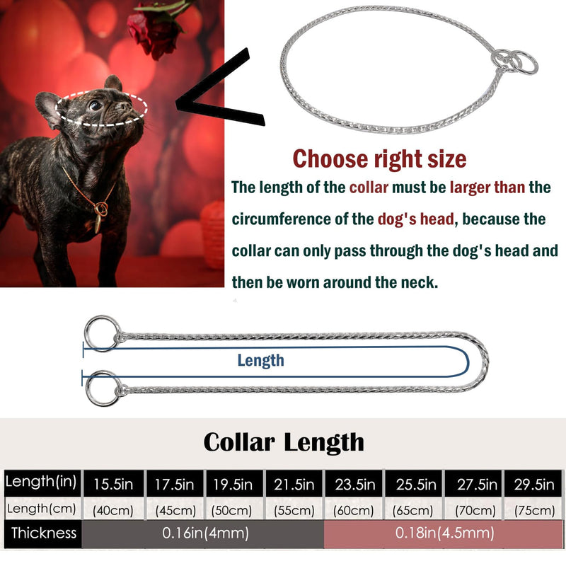 Heavy Duty Dog Choke Collar Slip Dog P Chain Snake Collar Plating Anti-Rust Dog Training Collars for Small Large Dogs Black/Gold/Silver/Rose Gold 15.5in-29.5in (23.5in, Silver) 23.5in - PawsPlanet Australia
