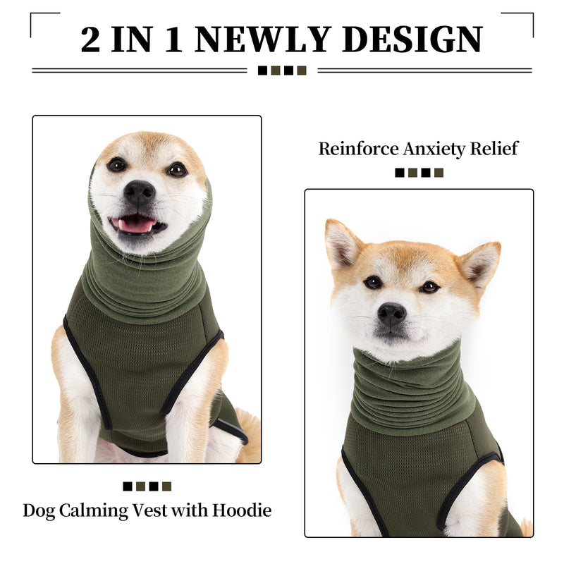 ROZKITCH Dog Anxiety Shirt Calming Jacket with Hoodie Dog Ears Cover 2 in 1, Dog Anxiety Jacket with Ear Wrap for Fireworks Travel Vet Visits Separation Anxiety Relief, Calming Shirt Wrap Green 3XL 3XL(Back:23.6";Chest:30.7"-35.4") ArmyGreen - PawsPlanet Australia
