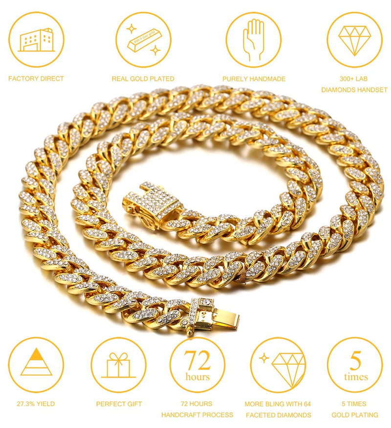 Halukakah Cat Collar - Carat - Iced Out Diamond Cuban Link Gold Chain for Cats & Kittens - 18k Real Gold Plated 9" Collar Size - for Decoration Only - Get Your Cat Catwalk Ready 9" Medium Breed Fit | Shorthair, Scottish Fold - PawsPlanet Australia