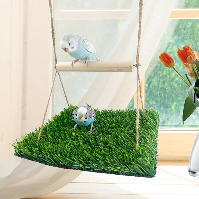 Bird Swing Mat with Wood Perch, Lawn Swing Hammock for Parrot, Simulated Grass Bird Swing Mat Hanging Climbing Hammock for Parakeet, Budgie, Conure, Cockatiel, Lovebird, Canary - PawsPlanet Australia