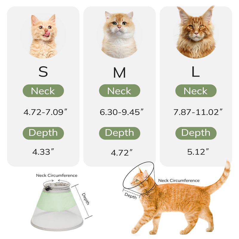 Supet Soft Cat Cone Collar to Stop Licking, Breathable Mesh Cone with Waterproof Liner Recovery Collar, for Kitten, Comfortable Elizabethan Alternative for Spay Neuter Grooming (M) Green M