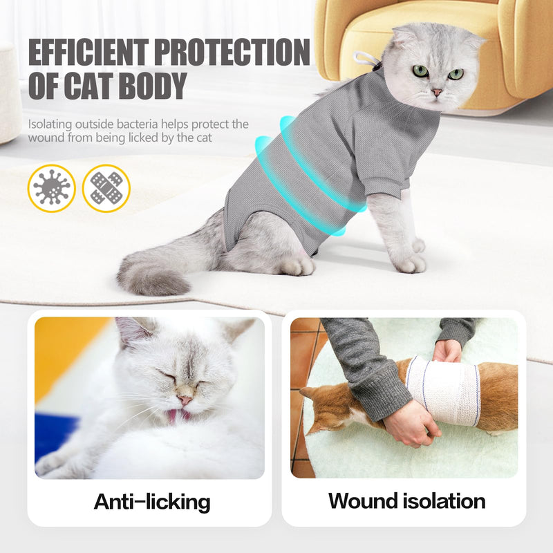 Cat Recovery Suit for Male and Female Licking Protective Kitten Spay After Surgery, Pet Surgical Pajamas Long Sleeve, Cat E Collar Alternative Onesie (Grey, Medium) Grey - PawsPlanet Australia