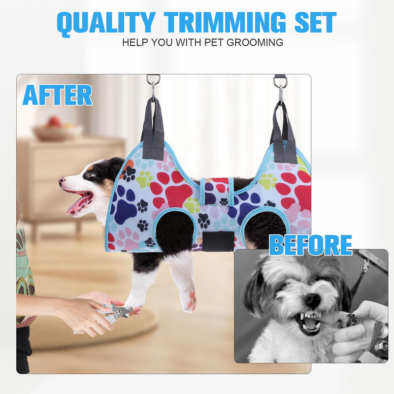 PAWCHIE Dog Grooming Hammock, Small Dog Hanging Harness Holder for Nail Clipping/Trimming, Pet Hanger Sling Restraint Bag for Cat Puppy with Thick Fabric Neck Support Wide Strap Claw Care, Blue S - PawsPlanet Australia