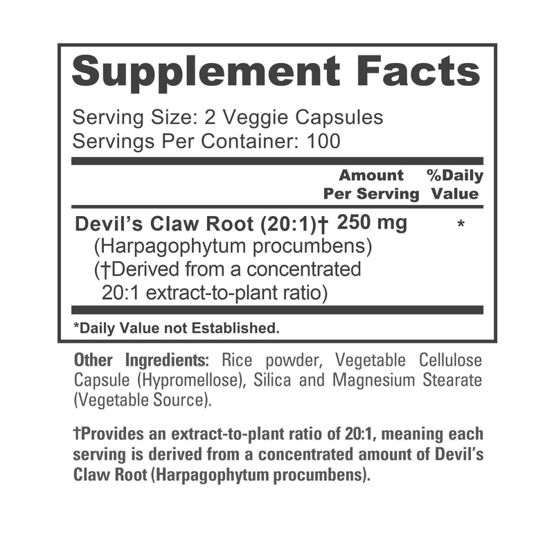 NusaPure Devil's Claw, 250 mg, 200 Veg Capsules (Non-GMO, Vegan) - PawsPlanet Australia