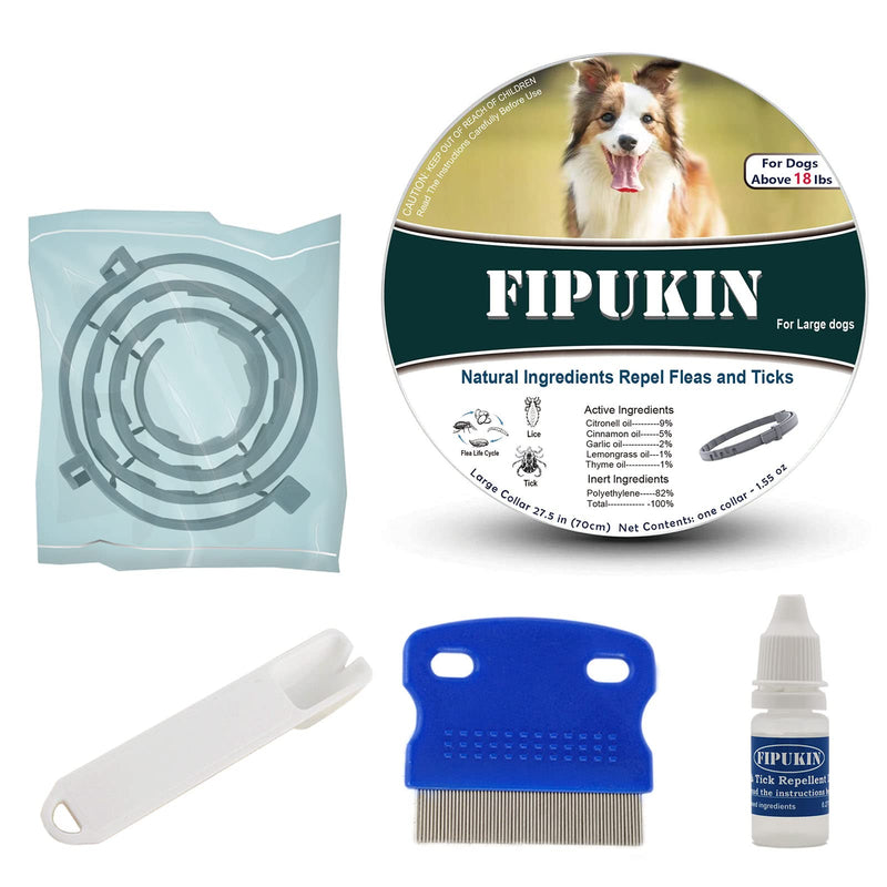 Natural & Safe Flea and Tick Collar for Large Dogs,Safe and Effective Flea and Tick Repellent, 8 Months Protection, Waterproof, Free Comb and Tick Removal Tool, Flea Repellent Drops, 27.5 inch,1-Pack 1-pack