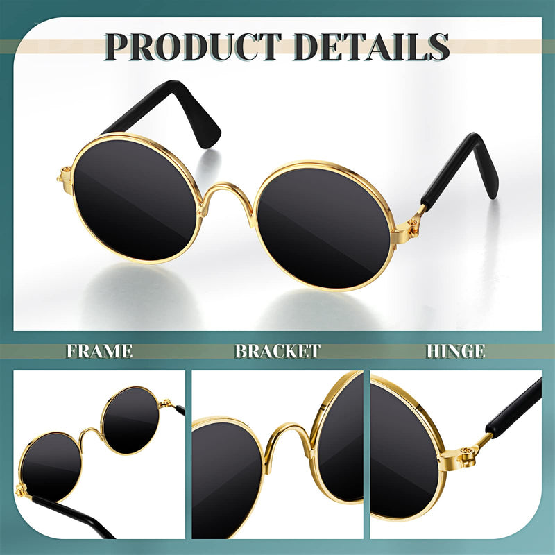 Dog Sunglasses Retro Pet Glasses Doll Glasses Classic Round Dog Glasses Metal Cat Puppy Eye Wear Hippie Costumes for Cats and Dogs, Photos Props Cosplay Party Costume (Gold, Black,Classic Style) Gold, Black Classic Style