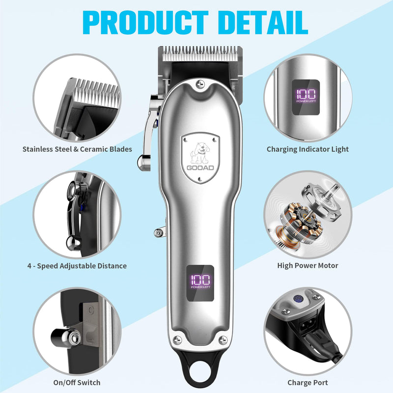 Dog Hair Clippers for Grooming Cordless Pet Clippers for Dogs Thick Hair with Metal Blades, Electric Rechargeable Dog Trimmer for Grooming Low Noise Pet Grooming Kit,Sliver Sliver