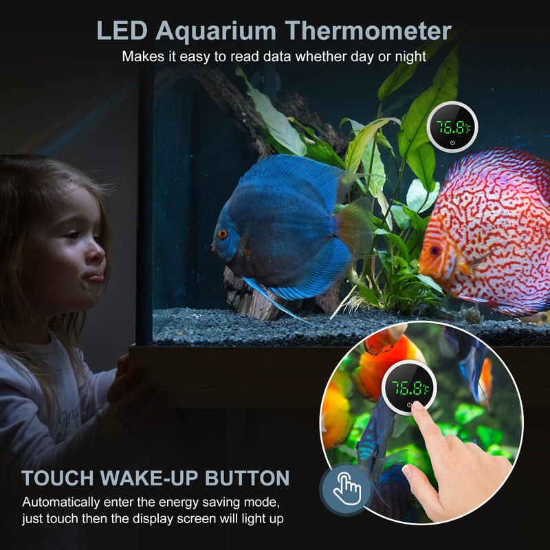 Upgraded Aquarium Thermometer, Wireless Digital Fish Tank Thermometer with Touch Screen, ±0.1°F High Precision, 5S Refresh Speed, Stick-on Thermometer for Aquariums, Glass Containers - PawsPlanet Australia