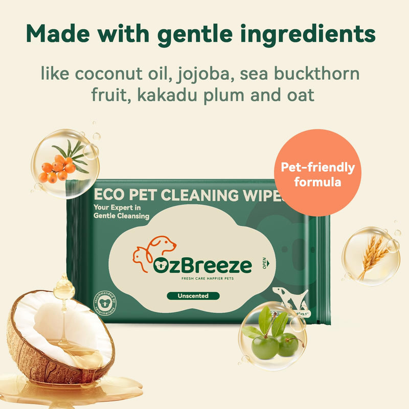 Fresh Care Happier Pets Cleaning Wipes – Unscented Grooming Wipes for Dogs & Cats | Coconut Oil, Jojoba, Sea Buckthorn, Kakadu Plum, Oat | No-Rinse Needed | Travel Pack 15×20cm, 7.9"x5.9" - PawsPlanet Australia