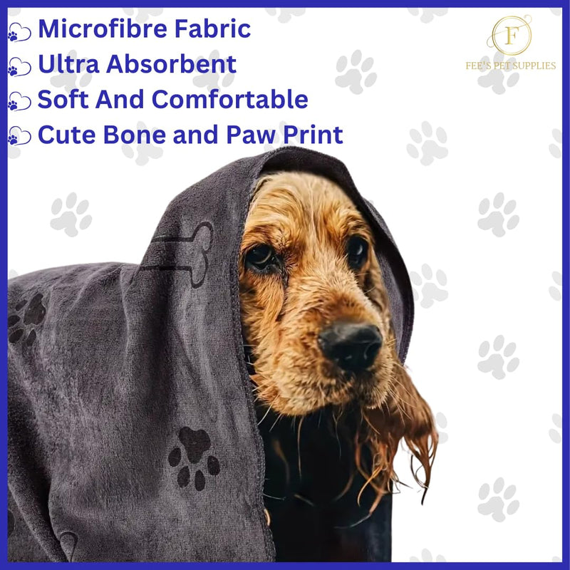 Grooming set for Dogs Easy-Clean Pet Hair Remover Brush, Microfibre Towel, Silicone dog Shampoo Brush, Finger Toothbrush+Bonus Vintage Paw Charm | Perfect Dog Gift Set (Grey) Grey - PawsPlanet Australia