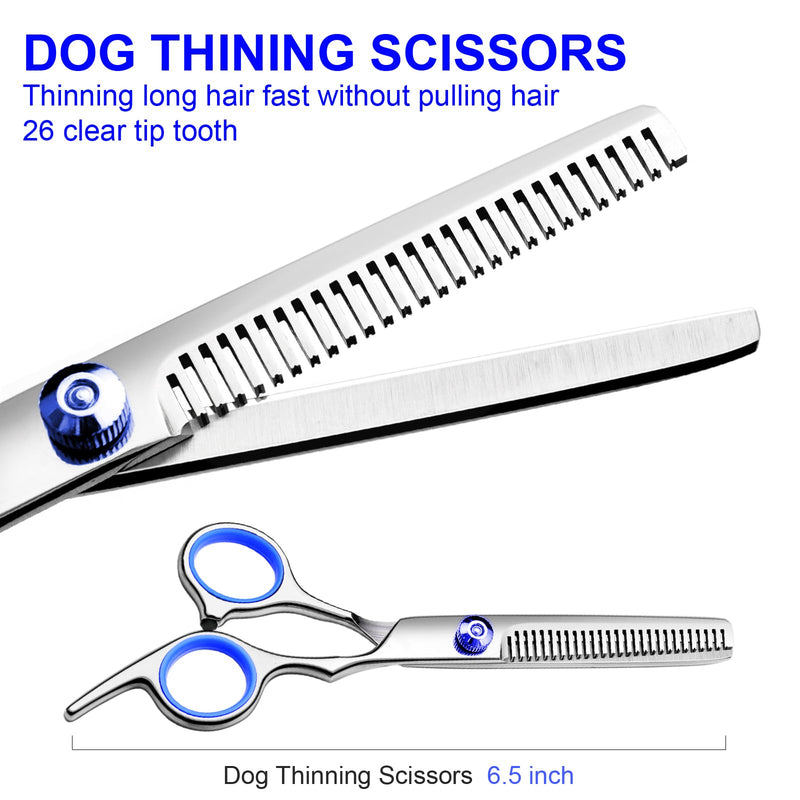 Professional Dog Grooming Scissors Kit, Titanium Coated Dog Scissors for Grooming, Grooming Shears Kit - Thinning, Curved Scissors and Comb for Dog Cat Pet (Blue 4 in 1) Blue 4 in 1 - PawsPlanet Australia