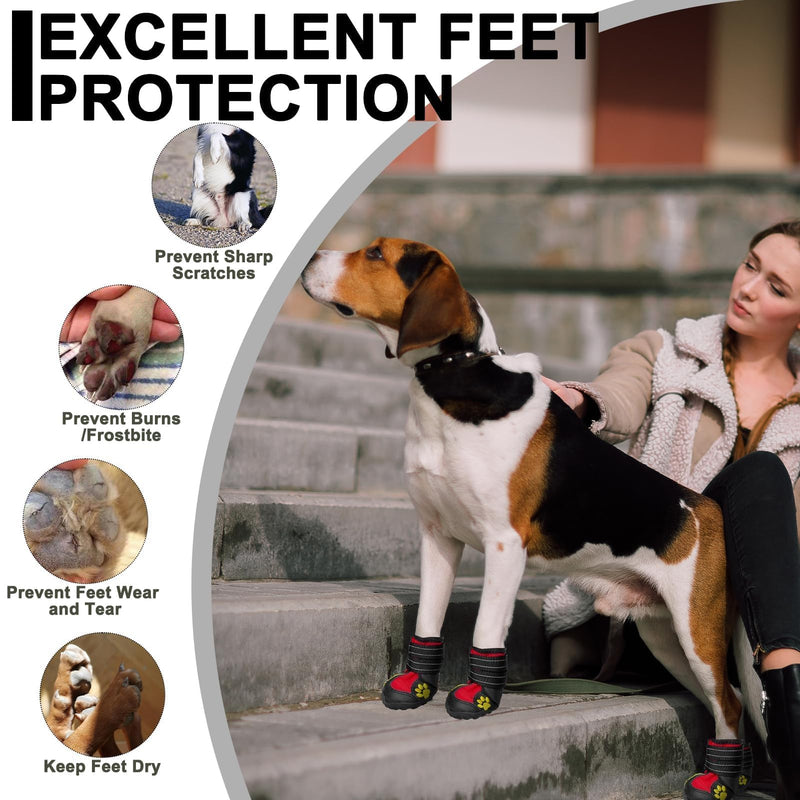 Expawlorer Anti-Slip Dog Shoes - Winter Booties with Reflective Strap, Waterproof Rain Boots for Large Dogs, Paw Protectors for Cold/Hot Pavement, Snow Shoes for Outdoor Red Size 6: 2.8"x2.56" (L*W) (Pack of 4) - PawsPlanet Australia