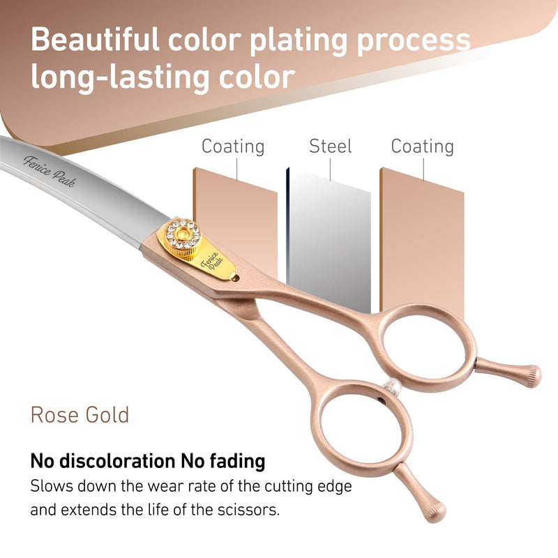 Fenice Peak 45° Extra Curved Dog Grooming Scissors 440C Stainless Steel 7.5'' Big Arc Curved Shears Rose Gold Sharp and Durable Trimming Scissors for Dogs and Cats - PawsPlanet Australia