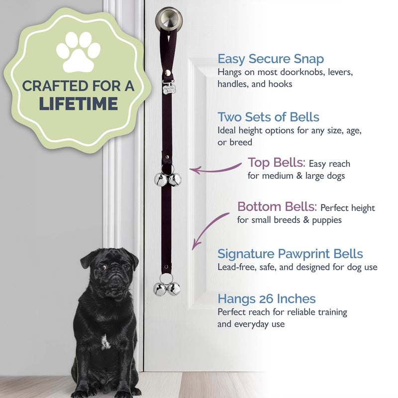 Dog Door Bells for Potty Training, Quick & Easy Puppy Potty Training Method Included, Handcrafted in USA with Loud, Paw-Safe Bells, Midnight Black - PawsPlanet Australia