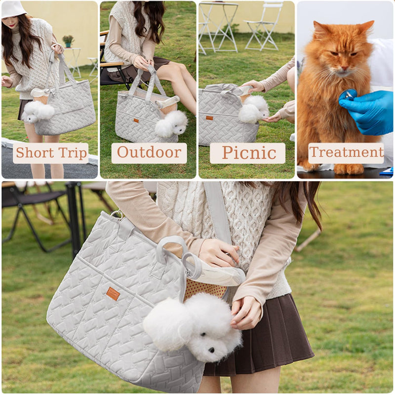HSC PET Cat Carrier Soft-Sided Pet Small Dog Bag Puppy Purse Traveling Go to Vet,Small Animal Outdoor Function Handbag (Beige2, Large)