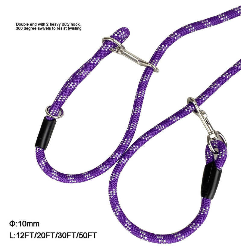Long Rope Dog Leash for Dog Training 12FT 20FT 30FT 50FT, Reflective Threads Dog Leashes Tie-Out Check Cord Recall Training Agility Lead for Large Medium Small Dogs (Purple, 10mm*20ft) 2/5 inch * 20 ft Purple - PawsPlanet Australia