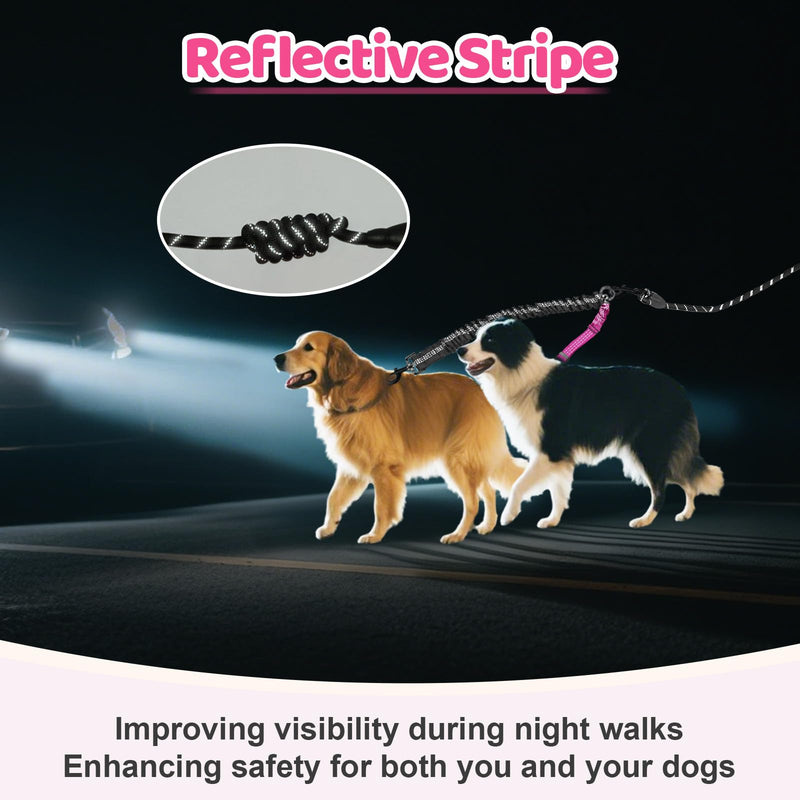 Double Dog Leash - 360°Swivel Tangle Free Splitter Attachment, 2 Dogs Multi-Functional Leashes, Dual Rope for Outdoor Walk Train Small Medium Large Two Pet, Fuchsia - PawsPlanet Australia