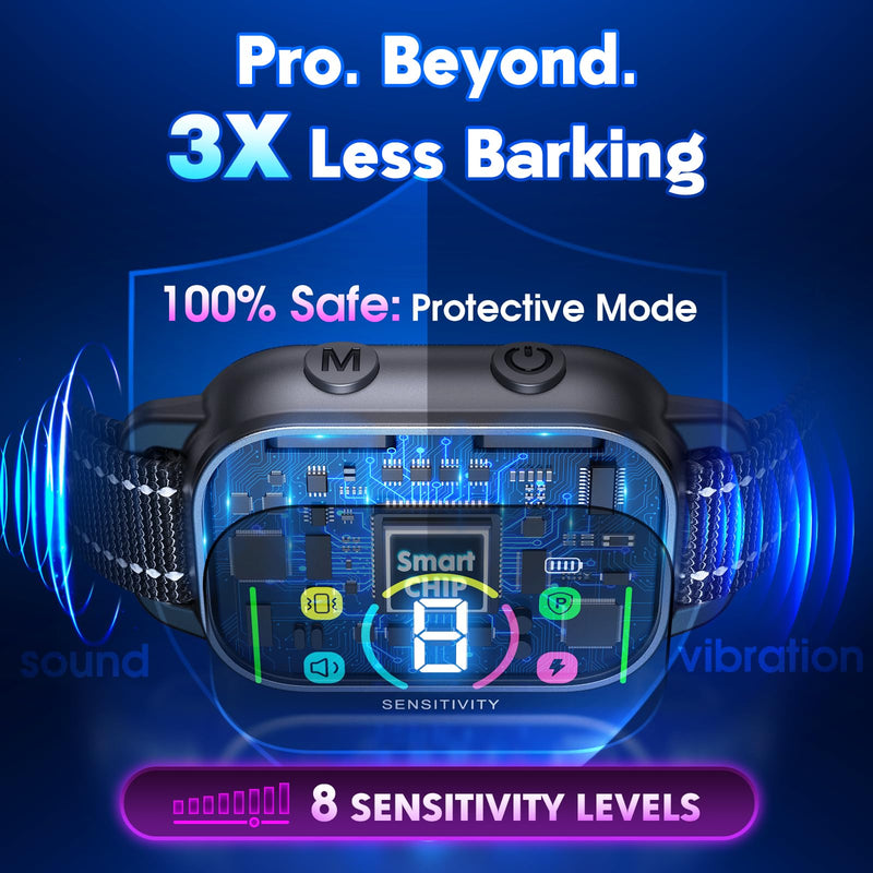 Bark Collar- Smart Dog Bark Collar for Small Medium Large Dogs, Rechargeable Anti Bark Training Collar with 8 Adjustable Sensitivity, Barking Collar with Beep Vibration Harmless Shock (Black) Black - PawsPlanet Australia