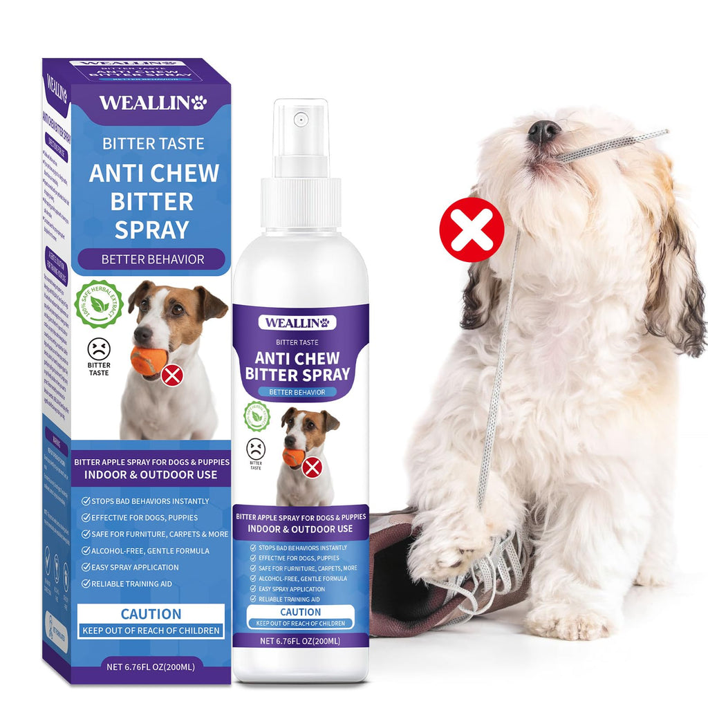 Bitter Apple Spray for Dogs - 6.76 Fl Oz No Chew Spray for Dogs, Dog Deterrent Spray, Stops Chewing and Licking, Protects Furniture, Prevents Wound Licking, Non-Toxic, Alcohol-Free