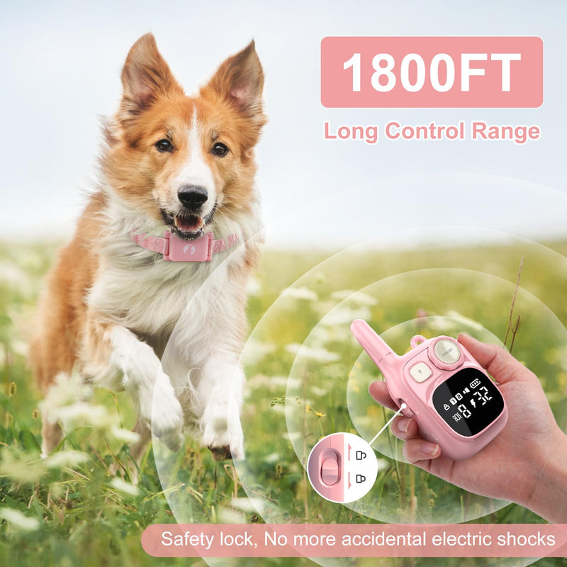 Dog Shock Collar with Remote Control 1800 FT, Adjustable Pink Electric Collar Rechargeable for 5–15lbs Small Dogs Puppy or 20-120 Pound Medium Large Dog, Safety Vibration Trainer 1 Pack - PawsPlanet Australia