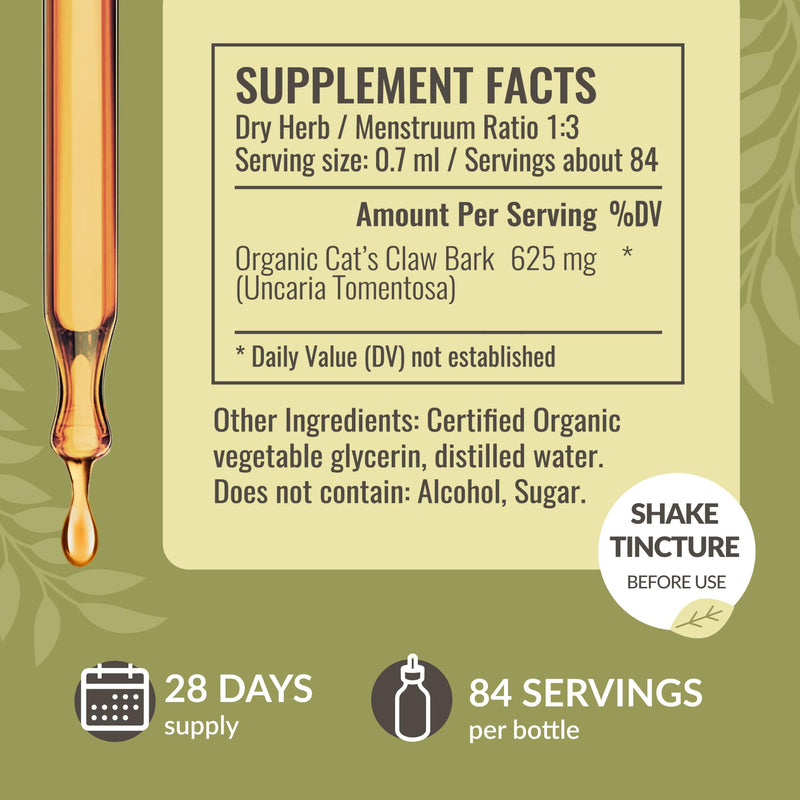 HERBAMAMA Cat's Claw Tincture - Vegan Cat's Claw Extract Supplement for Immune Support - Non-GMO, Alcohol & Sugar-Free Uncaria Tomentosa Drops 2 Fl Oz (Pack of 1) - PawsPlanet Australia