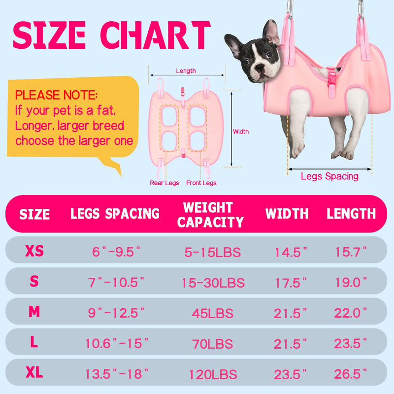 Supet Dog Grooming Hammock for Dog and Cat, Relaxation Pet Grooming Sling Helper, Breathable Pet Grooming Hammock for Nail Trimming, Ear/Eye Car with Nail Clippers/Trimmers/Scissors L（ Legs Spacing：10.6"-15" / Max W：70LBS） Pink - PawsPlanet Australia