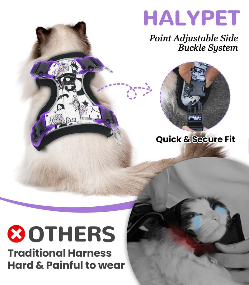 Halypet Cat Harness and Leash Set for Walking, Escape Proof Adjustable Vest Harness with 3-in-1 Integrated Buckles, Easy Control Soft Breathable Mesh with Reflective Strips for Cats, S, Moonlight Meow H604 Pro Moonlight Meow Small (7-12lb) - PawsPlanet Australia