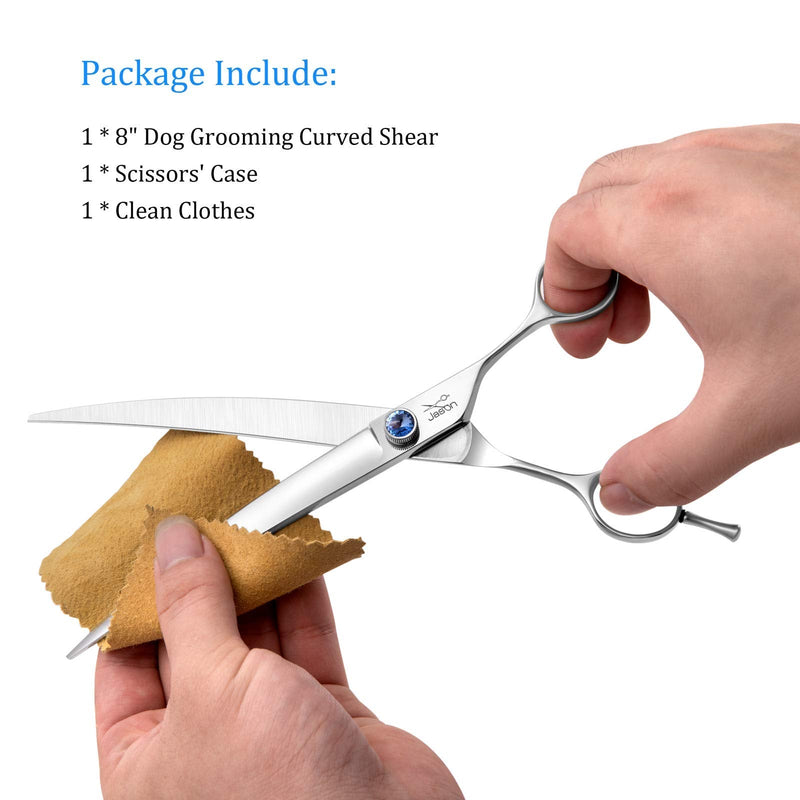 JASON 8" Curved Dog Grooming Scissors Ergonomic Pets Cats Trimming Shears with Offset Handle and a Jewelled Screw for Right Handed Groomers Long Sharp Comfortable 8.0" - PawsPlanet Australia