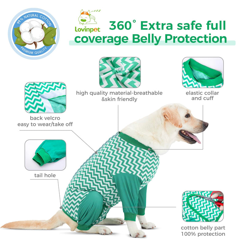 LovinPet Dog Recovery Suit for Large Medium Dogs - Wound Protective Surgical E-Collar Alternative Recovery Snugly Suit for Abdominal Wounds After Surgery Dog Onesies Cut-Out Design of Abdomen,XXL XXL Green collar/Green - PawsPlanet Australia