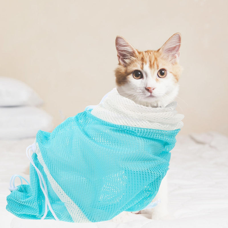 Portable polyester pet bathing bag for cats and puppies. Safe and durable for bathing and nail trimming on the go.