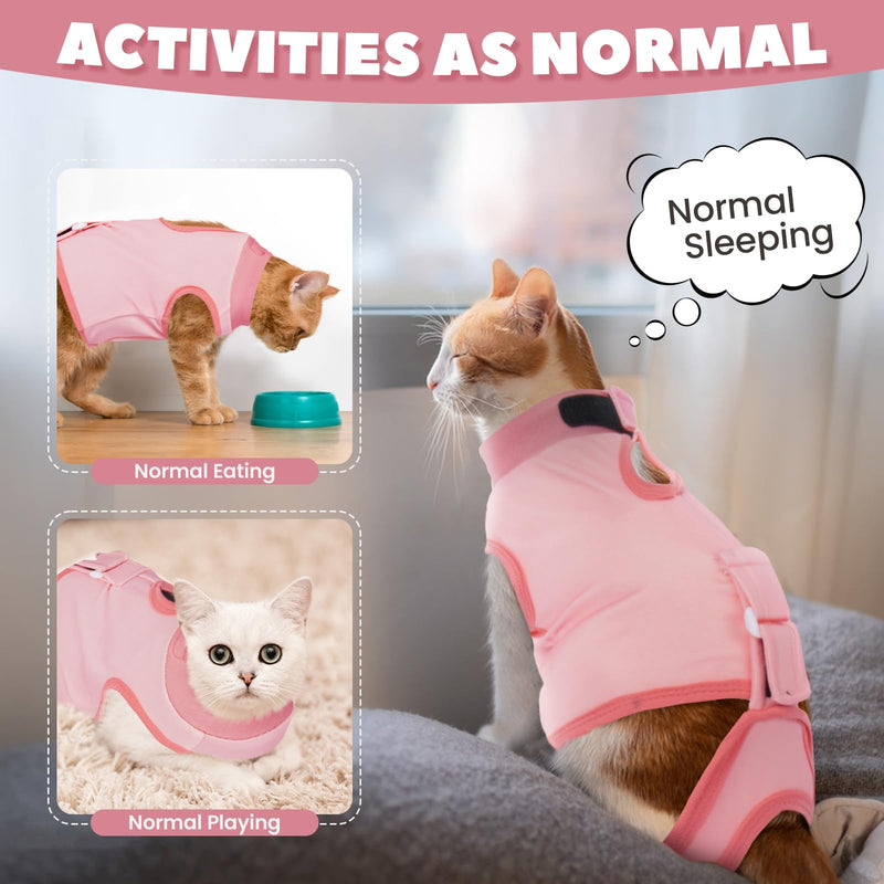 BRKURLEG Cat Recovery Suit for Female Male Anti-Licking Pet Surgical Pajamas Kitten Recovery Suit Cat Spay Recovery Suit Female Abdominal Wounds Skin Diseases Protection, Pink, L Large