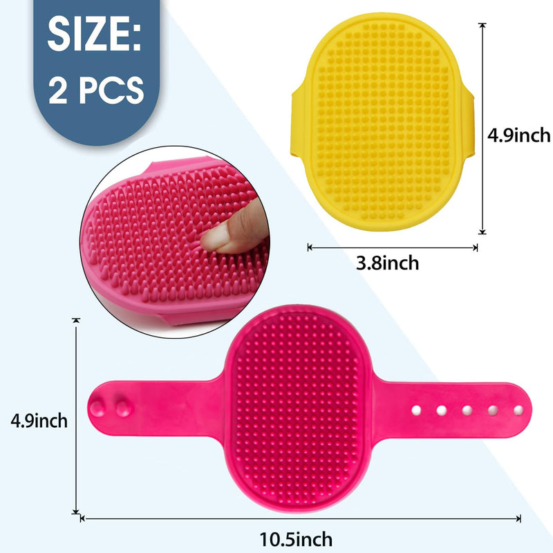 Dog Grooming Brush, Pet Shampoo Bath Brush Dog Grooming Shedding Brush Soothing Massage Rubber Comb with Adjustable Ring Handle for Long Short Haired Dogs and Cats 2pcs Red & Yellow - PawsPlanet Australia