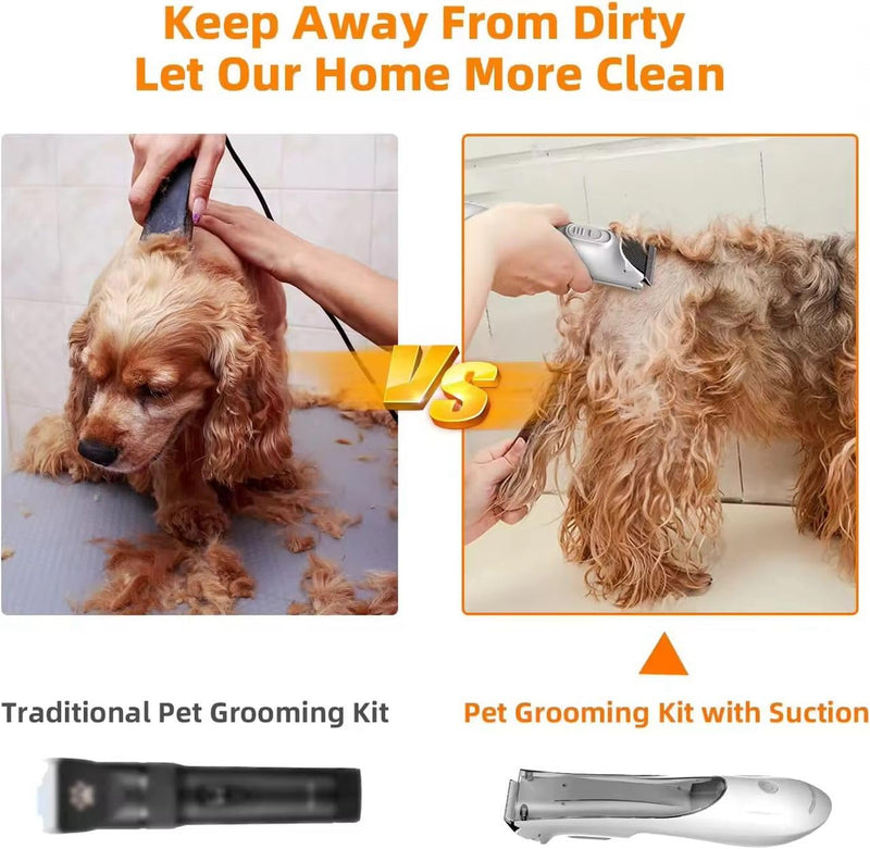 2-in-1 Portable Dog Grooming Vacuum Clipper Kit 3-Speed Low Noise Rechargeable Powerful Suction 99% Pet Cat Pet Hair Trimmer Shaver with Comb Shedding