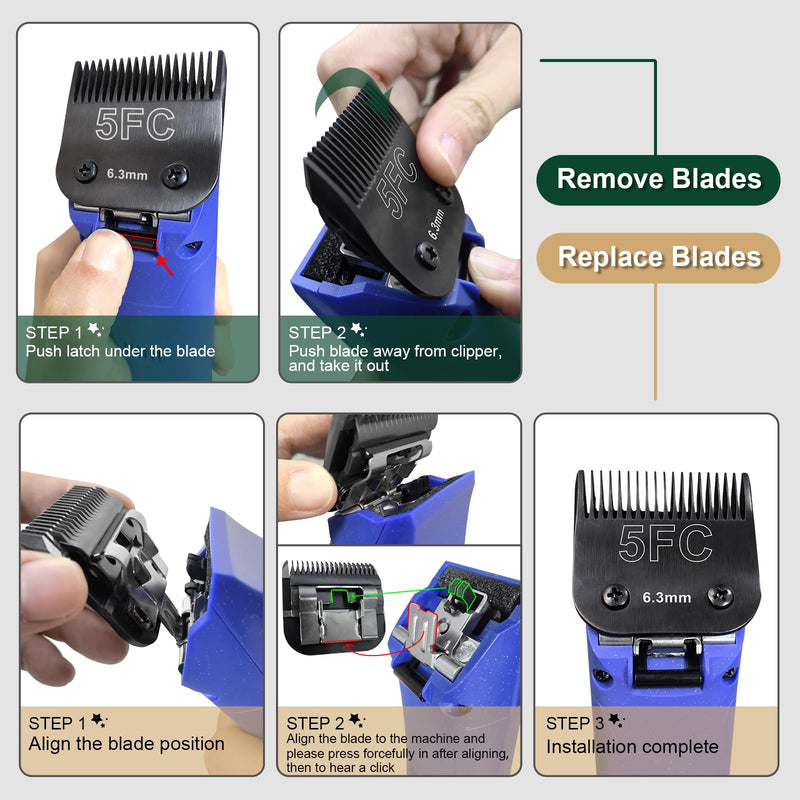 7FC+5FC+4FC Black Detachable Pet Dog Grooming Clipper Stainless Steel Blades Set,Compatible with Andis,Oster A5,Wahl KM10 Series Clippers,3 Pack 7FC+5FC+4FC - PawsPlanet Australia