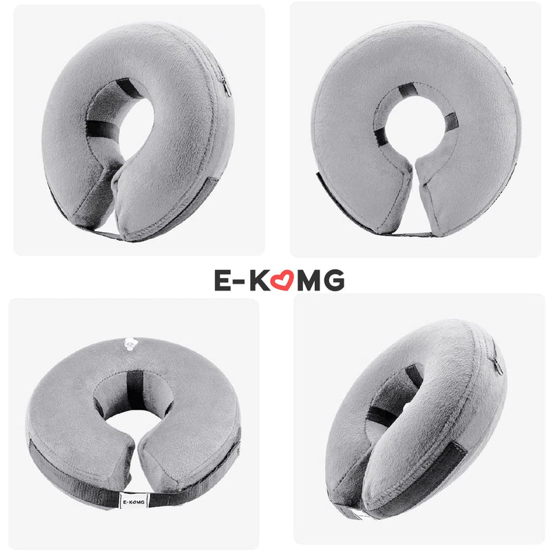 E-KOMG Dog Cone After Surgery, Protective Inflatable Collar, Blow Up Dog Collar, Pet Recovery Collar for Dogs and Cats Soft (Large(12"-18"), Grey) Large(12"-18") - PawsPlanet Australia