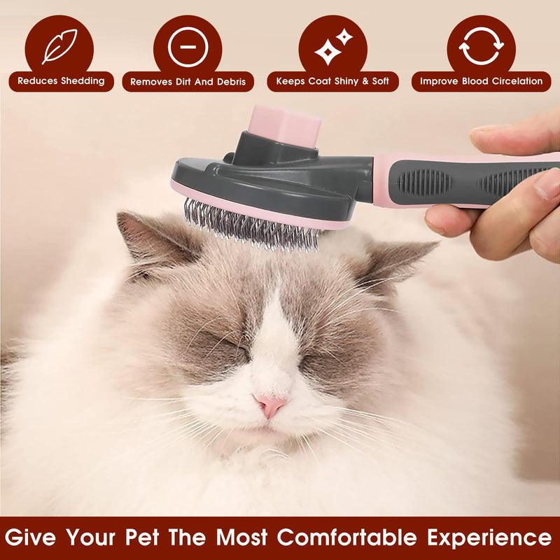 Pet Hair Brush, Cat Brush Self Cleaning Slicker Brush, Dog Brush for Shedding and Grooming, Pet Brush for Short and Long Haired Dogs Cats Rabbits, Removes Loose Undercoat & Tangled Hair (Pink) Pink Slicker Brush - PawsPlanet Australia
