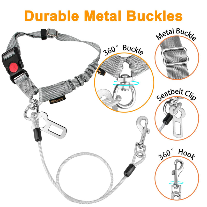 Chew Proof Dog Car Seat Belt, 2 in 1 Steel Cable Dog Car Accessories Headrest Restraint Dog Car Seatbelt for Medium Large Dogs Chewer Heavy Duty Dog Seatbelts for Cars Swivel Attach Gray 2 Pack - PawsPlanet Australia