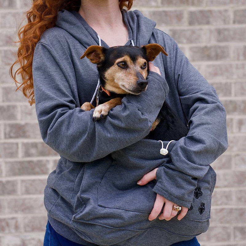 Unisex Big Pouch Hoodie Long Sleeve Pet Cat Dog Holder Carrier Sweatshirt Dark Gray XX-Large - PawsPlanet Australia