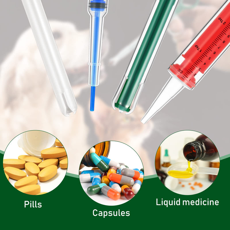 Patelai 4 Pieces Cat Pill Shooter Dog Pill Gun Pill Dispenser Pet Medicine Syringe Puppy Tablet Feeder for Small Animals (Blue, Green and red, White) Blue, Green and red, White - PawsPlanet Australia